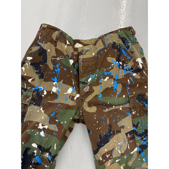 Vintage Camo Pants 31x32 Reworked Paint Splatter Blue White Glitter - Picture 5 of 7